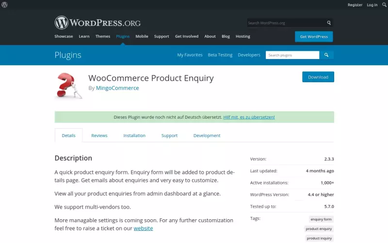 wp woocommerce product enquiry
