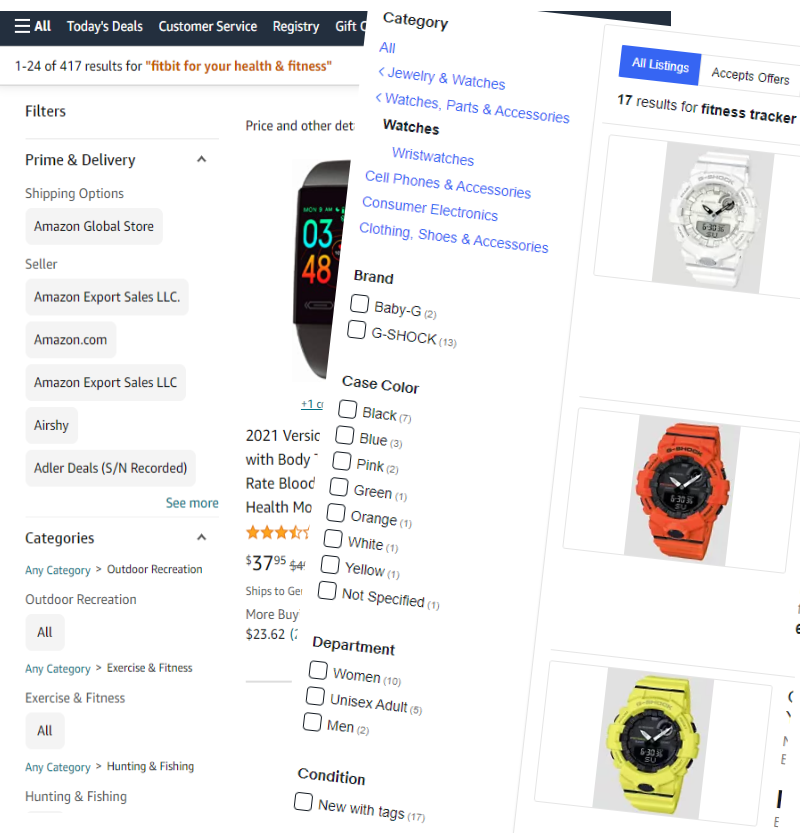 amazon ebay filter navigation