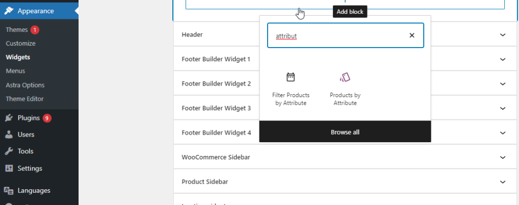 category page filter attribute widgets