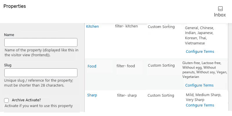 category page filter product properties