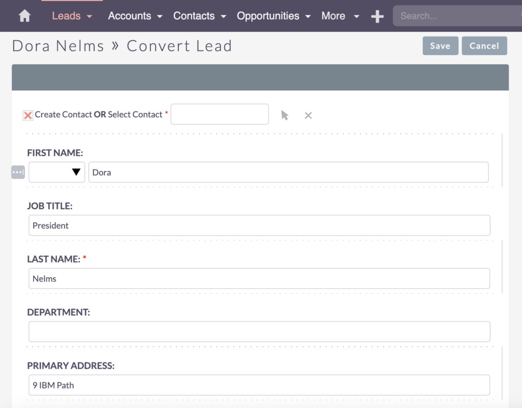 SuiteCRM convert lead - create contact or select contact