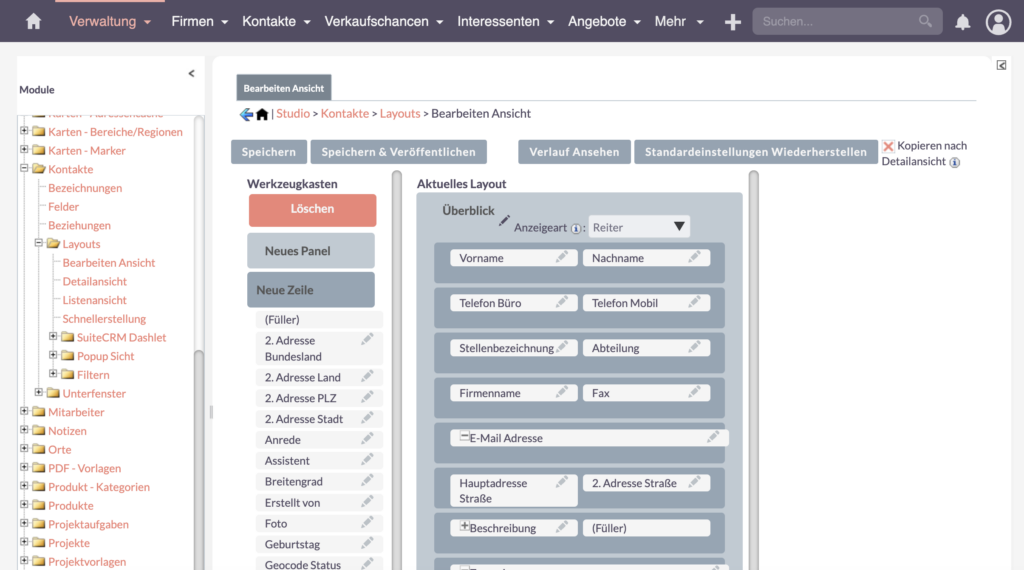 Bearbeiten Ansicht – Kontakte-Backend