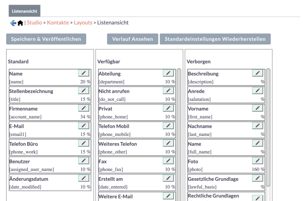 Fügen Sie in der Listenansicht unter Standard das Änderungsdatum hinzu