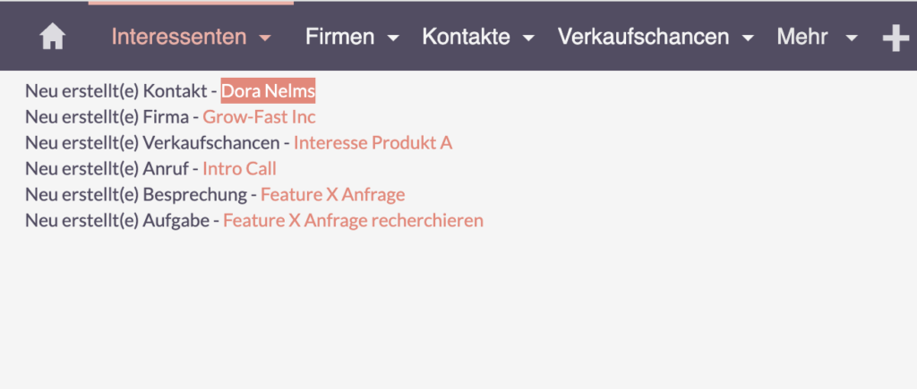 Neuer Kontakte, Firmen, Interessenten in SuiteCRM erstellt