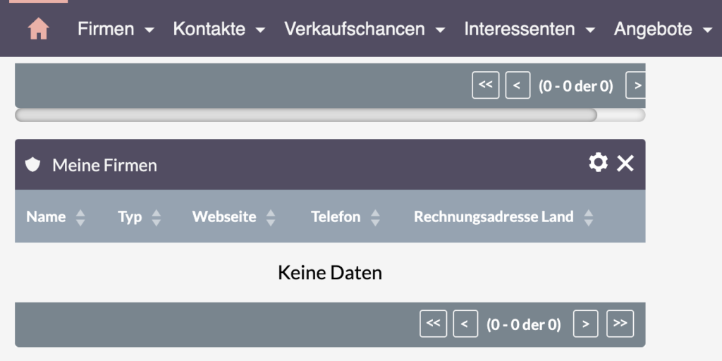 SuiteCRM Dashlet Firmen