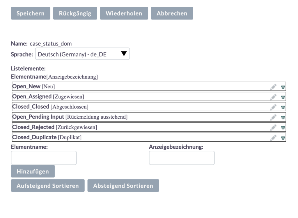 SuiteCRM Dropdown Liste bearbeiten Namensformat