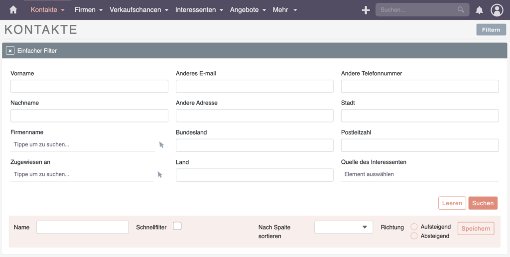 SuiteCRM-Filtern