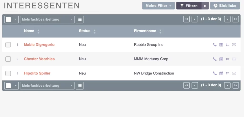 SuiteCRM-Filter Suchergebnisse