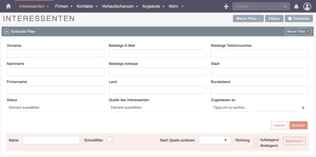 SuiteCRM Filtern