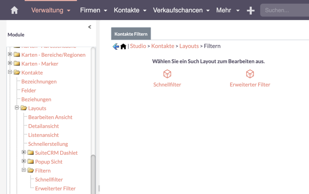 SuiteCRM Filtern