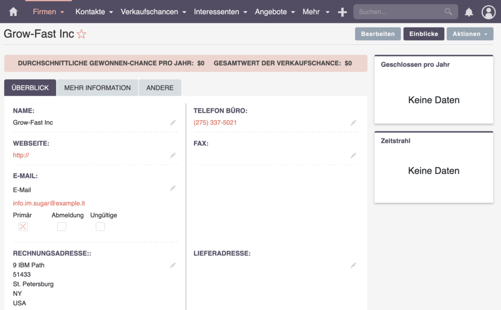 SuiteCRM Firmenübersicht