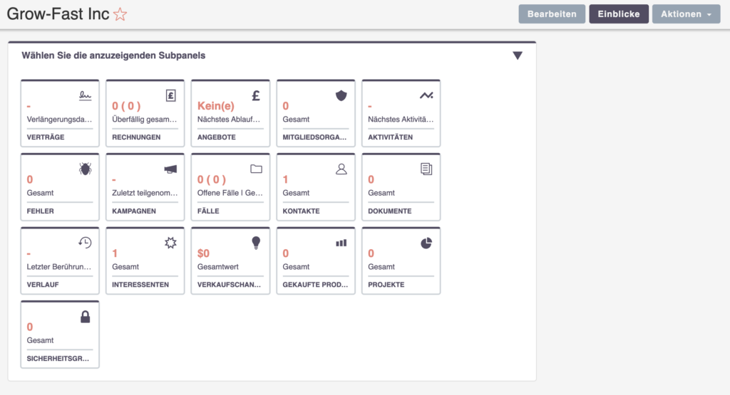 SuiteCRM Firmenübersicht Subpanel