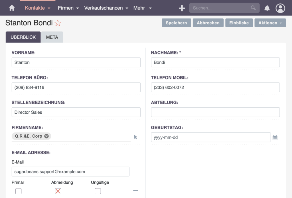 SuiteCRM Kontakt bearbeiten