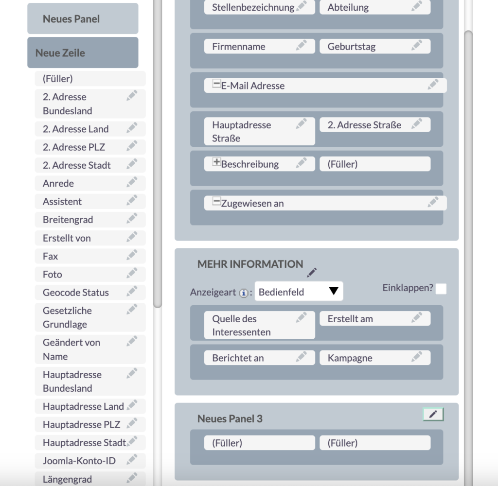 SuiteCRM Neues Panel