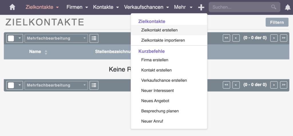 SuiteCRM Zielkontakt erstellen