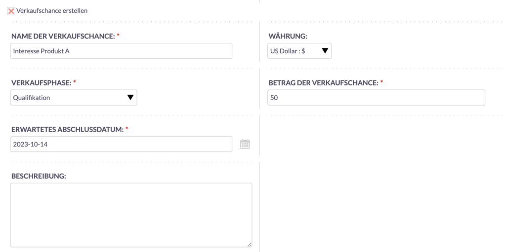 Verkaufschance erstellen