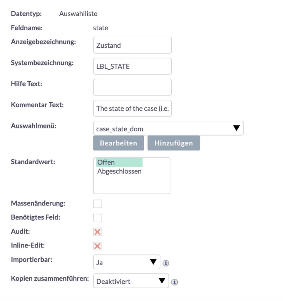 Auswahlliste - Zustand