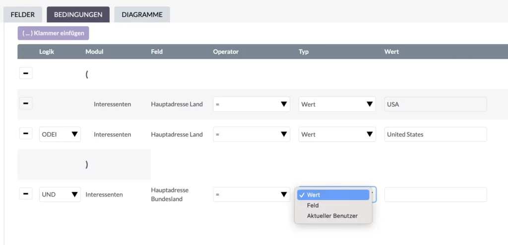 SuiteCRM-Berichtsbedingungen – Typ